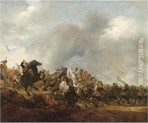 A Cavalry Battle Scene Oil Painting - Salomon van Ruysdael