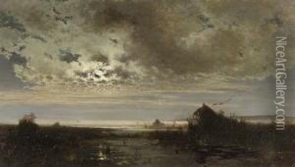 Moorlandschaft Bei
 Sonnenuntergangsstimmung Oil Painting - Eduard Ii Schleich
