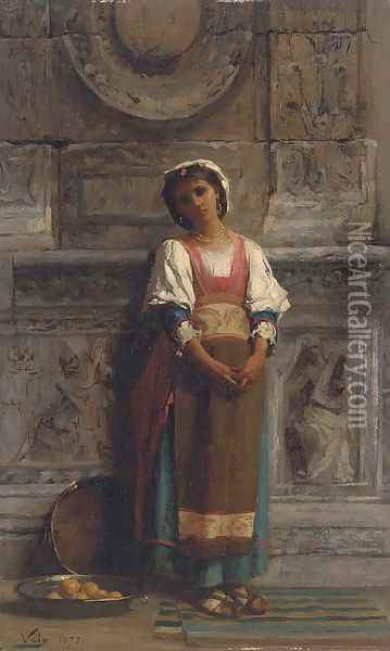 A southern Italian market girl Oil Painting - Anatole Vely