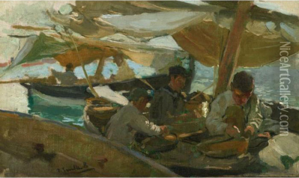 Pescadores En El Bote (fishermen On A Boat) Oil Painting - Joaquin Sorolla Y Bastida