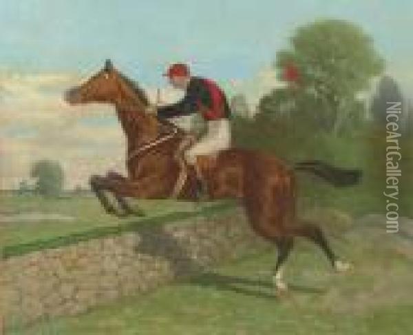 Steeplechasing - Over The Wall Oil Painting - Henry Stull