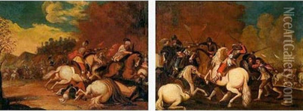 Batalla Ecuestre Oil Painting - Guglielmo Cortese Il Borgognone
