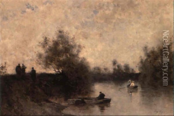 Figures By A River Oil Painting - Ernest Ciceri