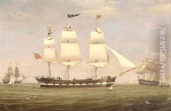 The ship `Malabar' and the barque `Isabella' in the Clyde, a brig and other shipping beyond Oil Painting - William Clark