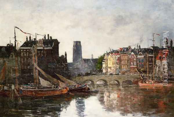Rotterdam, the Pont de la Bourse Oil Painting - Eugene Boudin