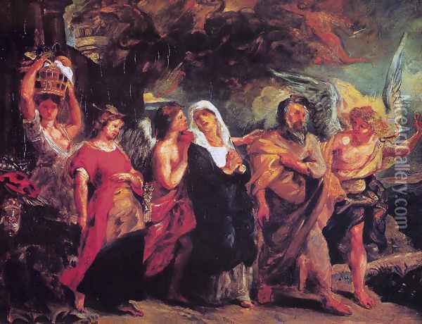 The flight of Lot Oil Painting - Eugene Delacroix