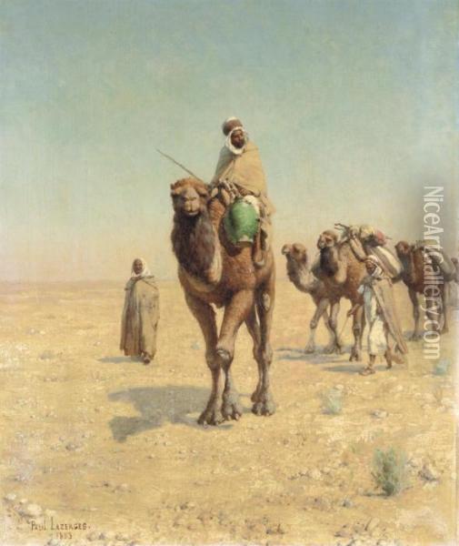The Arab Caravan Oil Painting - Jean Baptiste Paul Lazerges