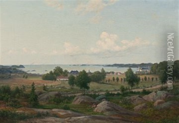 Utsikt Over Larvik Og Fjorden Oil Painting - Bernt Lund