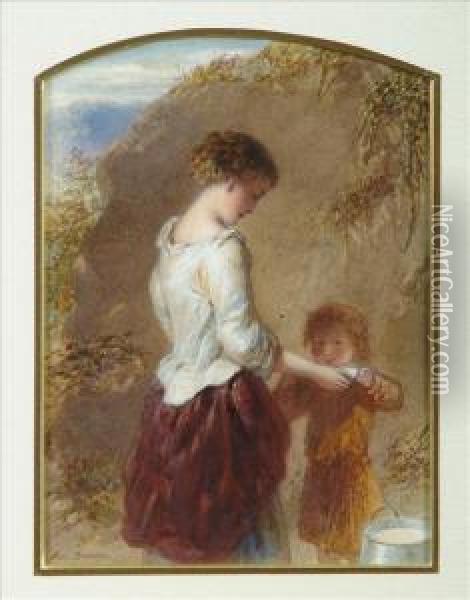 Themilkmaid Oil Painting - Auguste Jules Bouvier, N.W.S.