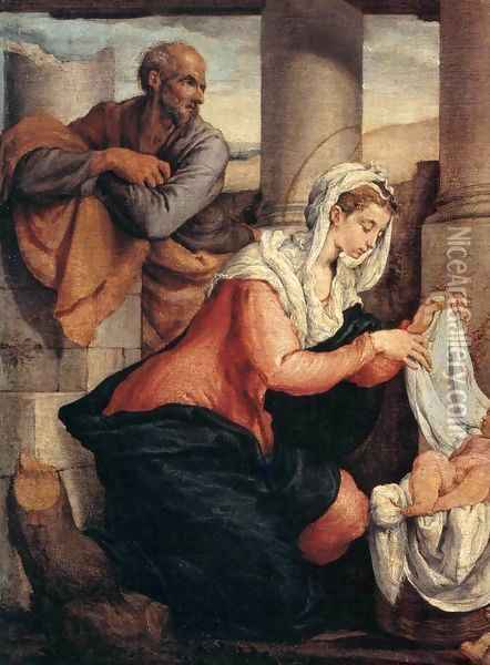 Adoration of the Shepherds (detail) Oil Painting - Jacopo Bassano (Jacopo da Ponte)