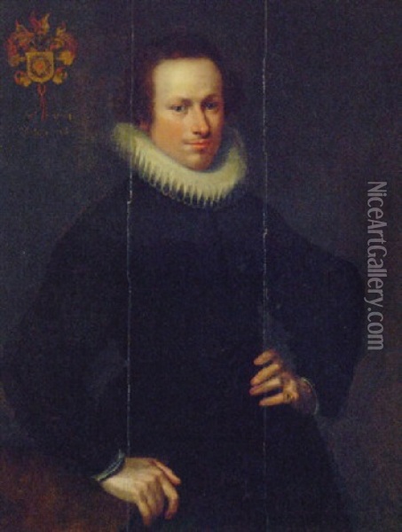 Portrait Of A Young Man, In Black Costume And A Ruff Oil Painting - Gortzius Geldorp