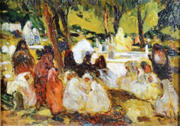 Femmes Assises Pres Du Marabout Oil Painting - Andre Sureda