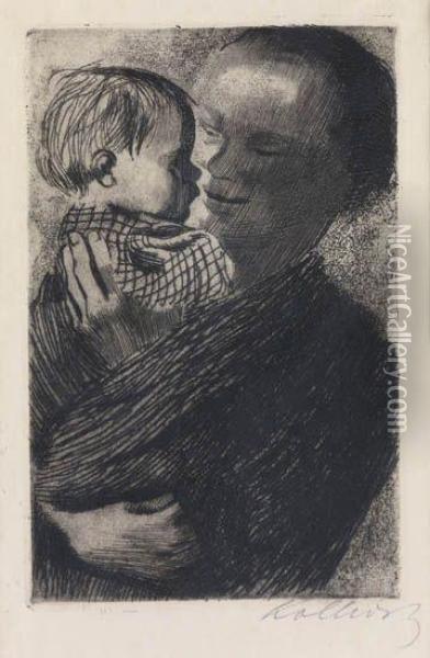 Mutter Mit Kind Auf Dem Arm Oil Painting - Kathe Kollwitz