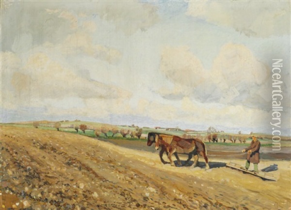 A Harvest Scene Oil Painting - Fritz Syberg
