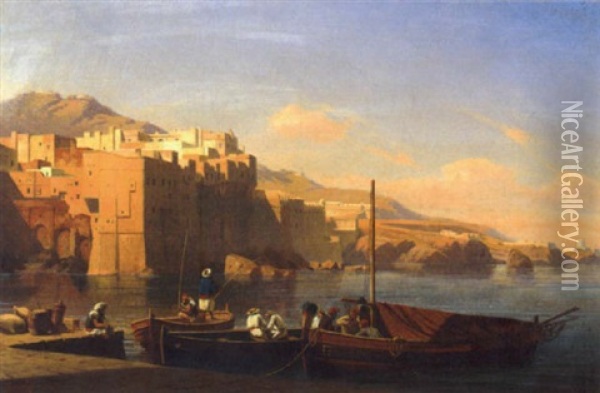 Algerischer Hafen Mit Einer Festung Oil Painting - Curt Victor Clemens Grolig
