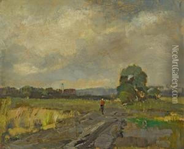 Spazierganger Auf Feldweg Oil Painting - Max Zettler