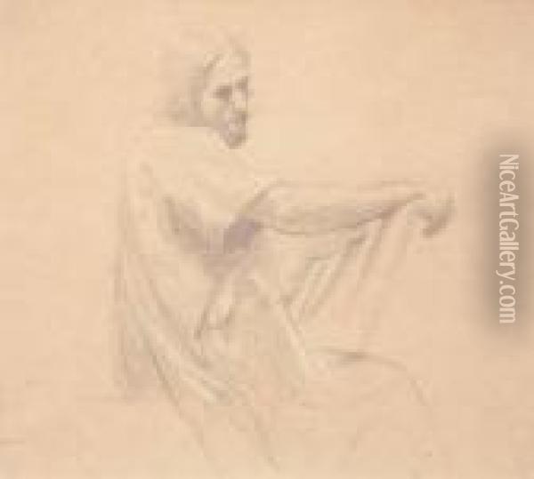 Etude Pour Sainte Perpetue, Homme Assis Dessinant Oil Painting - William-Adolphe Bouguereau