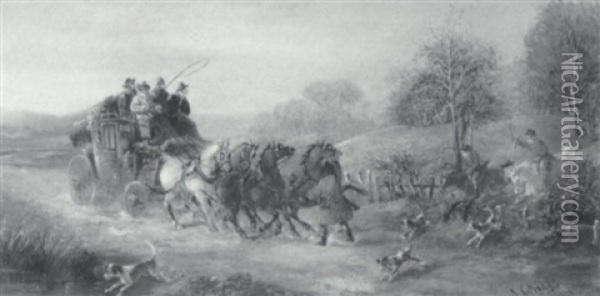 The Hunt Meets The Stagecoach Oil Painting - John Charles Maggs