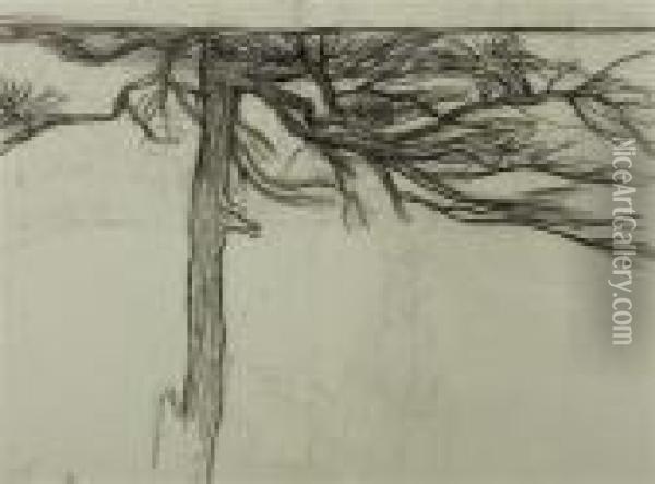 Study Of A Tree. Circa1898. Oil Painting - Giovanni Segantini