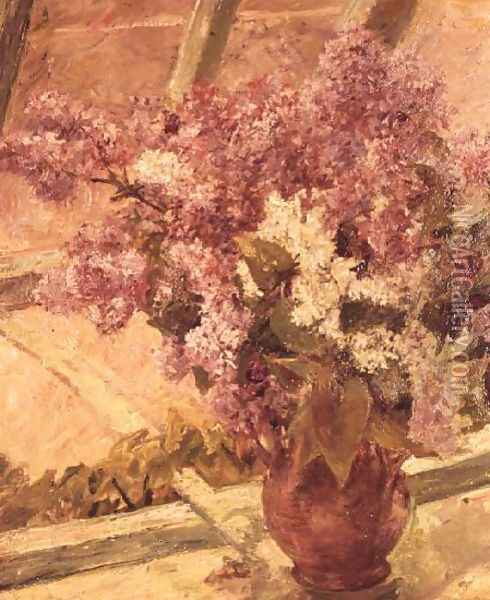 Vase of Lilac, c.1889 Oil Painting - Mary Cassatt