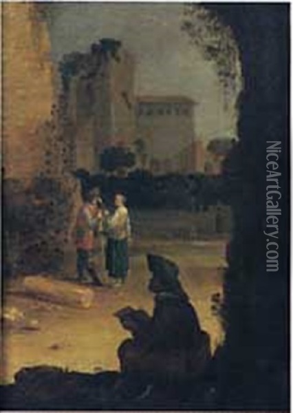 Jeune Dessinateur Dans Des Ruines Antiques Oil Painting - Horatius de Hooch