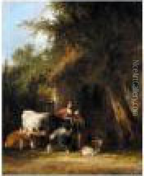 Outside The Cottage Oil Painting - Snr William Shayer