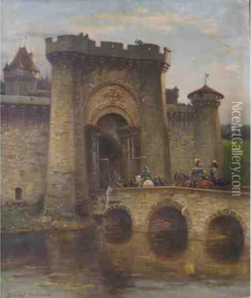L'entree Dans La Forteresse Medievale Oil Painting - Pierre Auguste Brunet-Houard