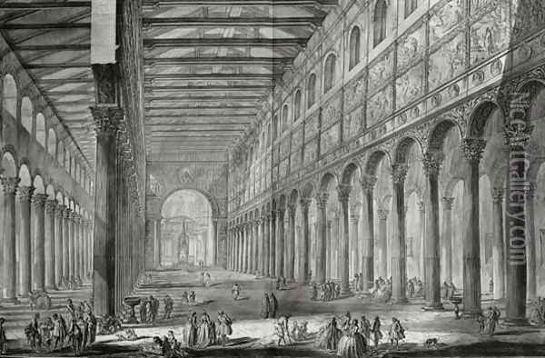 Interior of the Basilica of San Paulo Fuori le Mura, Rome, from 'Le Antichita Romane de G.B. Piranesi 1756, published in Paris, 1835 Oil Painting - Giovanni Battista Piranesi