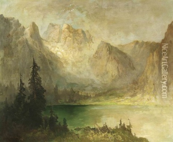 Gebirgssee In Den Alpen (weisensee?) Oil Painting - Oskar Mulley