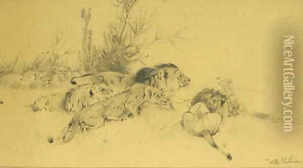 Lion Group Oil Painting - Wilhelm Kuhnert