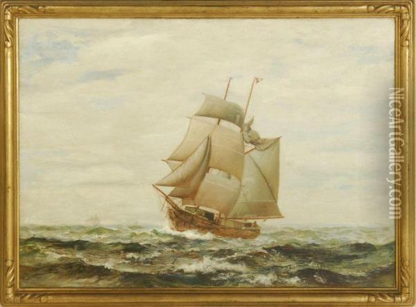 A Ship At Sea Oil Painting - James Gale Tyler