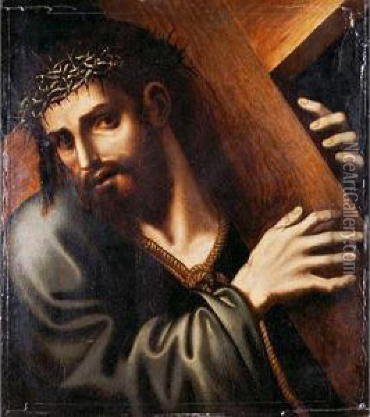 Cristo Con La Cruz Acuestas Oil Painting - Sebastiano Del Piombo
