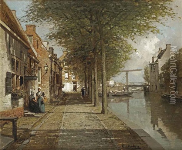 Grachtje Te Oudewater Oil Painting - Johannes Christiaan Karel Klinkenberg