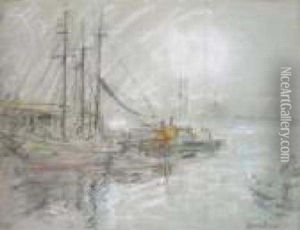 American Harbor Scene Oil Painting - Glenn Cooper Henshaw