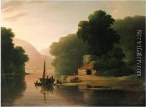 View On The River Dart, Devonshire Oil Painting - John Wallace Tucker