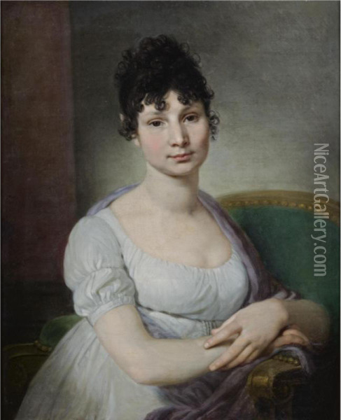 Portrait Of Praskovya Mikhailovna Bestuzheva Oil Painting - Vladimir Lukich Borovikovskii