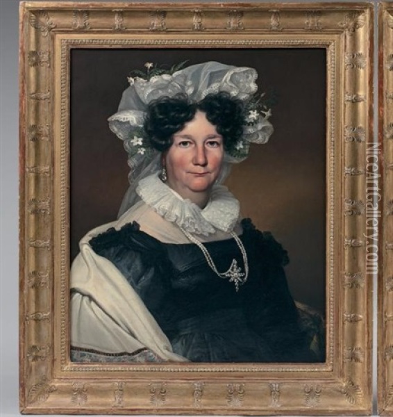 Portrait Du Baron Frans Xaver Edlen Van Steiger Zu Baldenburg Und Thal, Et Portrait De Son Epouse Barbara (2 Works) Oil Painting - Franz Xaver Winterhalter