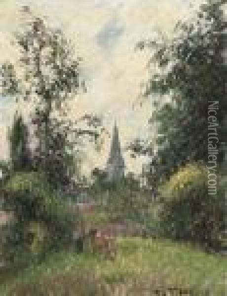 Le Clocher De Bazincourt Oil Painting - Camille Pissarro