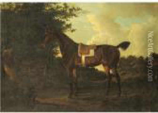 A Bay Hunter In A Landscape Oil Painting - John Nost Sartorius