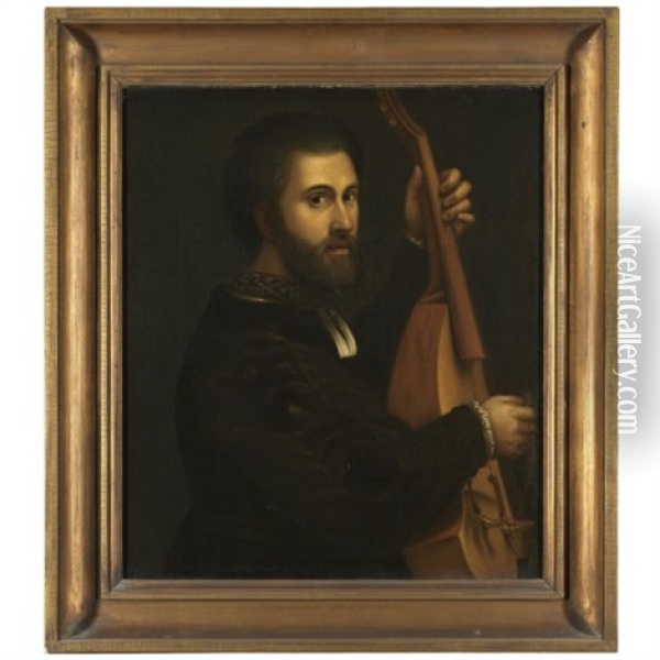 Portrait Of A Gentleman, Playing A Lira Di Braccio Oil Painting - Giulio Campi