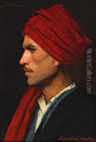 Head Of An Oriental Oil Painting - Carl Leopold Mueller