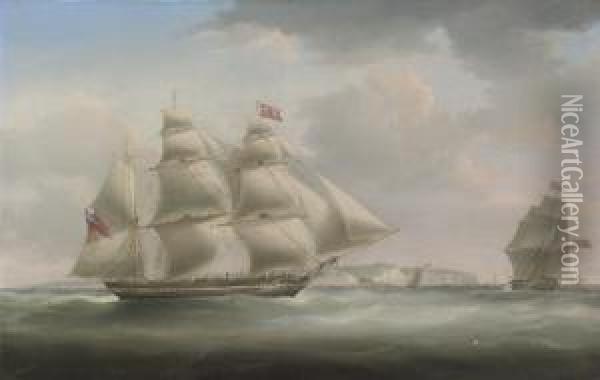 A Postal Packet In Two 
Positions, In The Channel Off Dover, With The Pilot Cutter Approaching Oil Painting - William Huggins