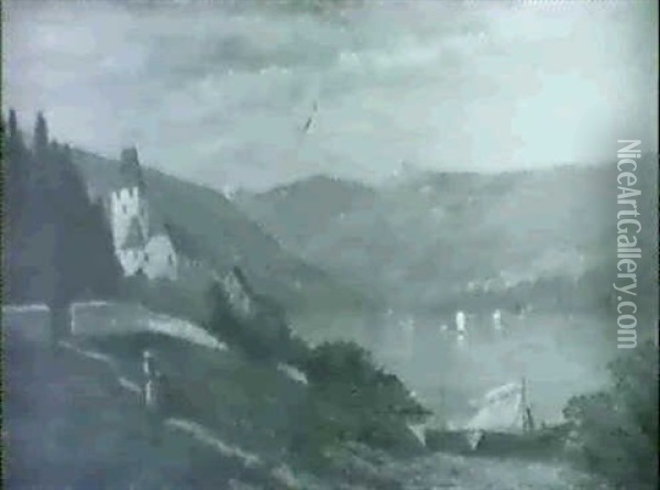 Lake Thun, From Spiez, Switzerland Oil Painting - Frank Henry Shapleigh