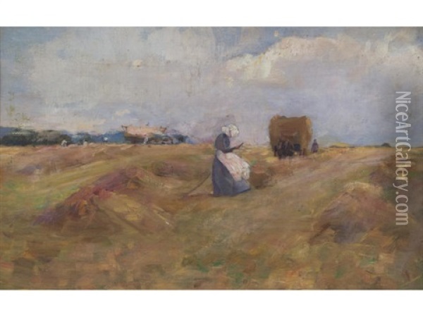 Gathering Barley Oil Painting - Harry Fidler