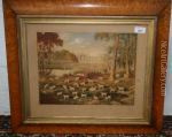 Hounds In Woodland With Rayland Castle Oil Painting - William Eddowes Turner