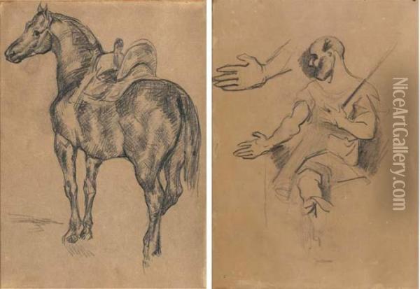 D'apres Gericault: 'cheval Turc A
 L'ecurie' (recto); Etude D'apresles Maitres Anciens (verso) Oil Painting - Paul Cezanne