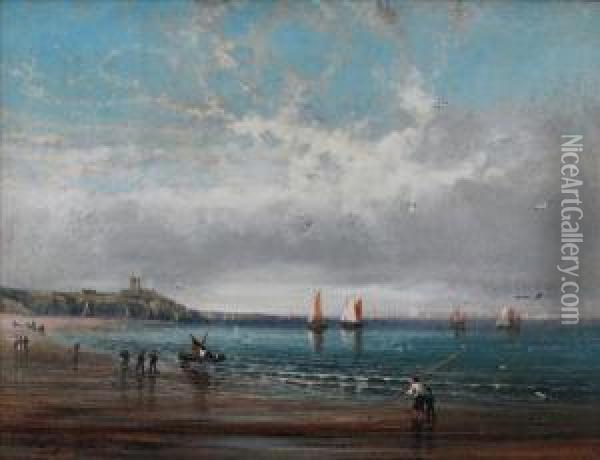Beach Scene Withfigures And Boats Oil Painting - Edgar E. West