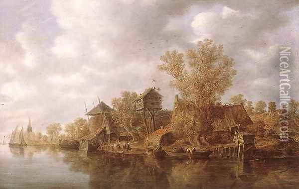Village at the River 1636 Oil Painting - Jan van Goyen