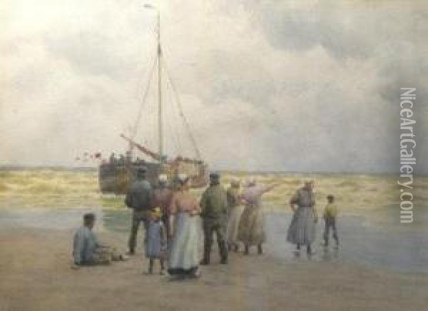 Waiting For The Fishing Boats Oil Painting - William Edward Norton