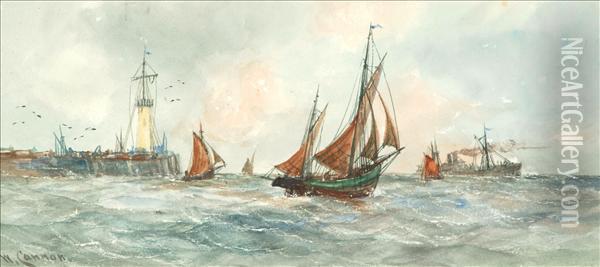 Shipping By The Harbour Mouth Oil Painting - Walter Cannon